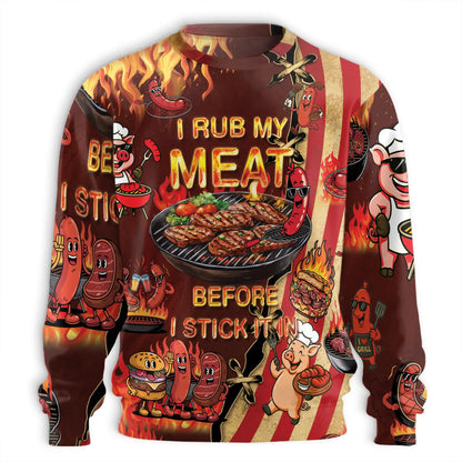 Funny BBQ Grilling Pig Sweatshirt, 3D All Over Print Barbecue Crewneck Pullover for Men Women, BBQ Lover Gift - Netecom