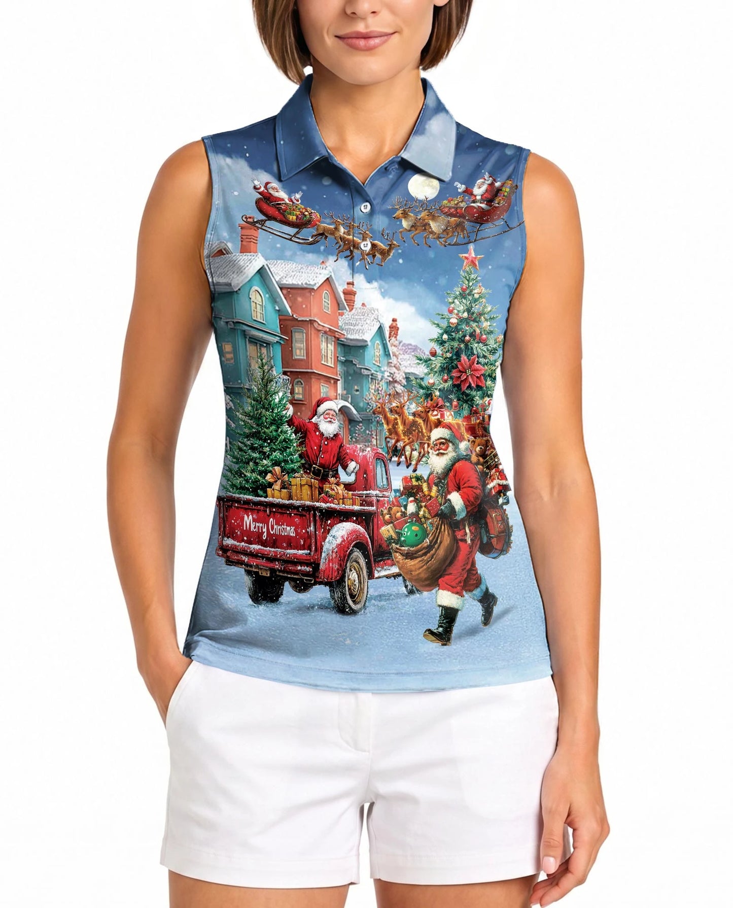 Stay Cool Santa Claus Christmas Sleeveless Polo Shirt for Women | Netecom