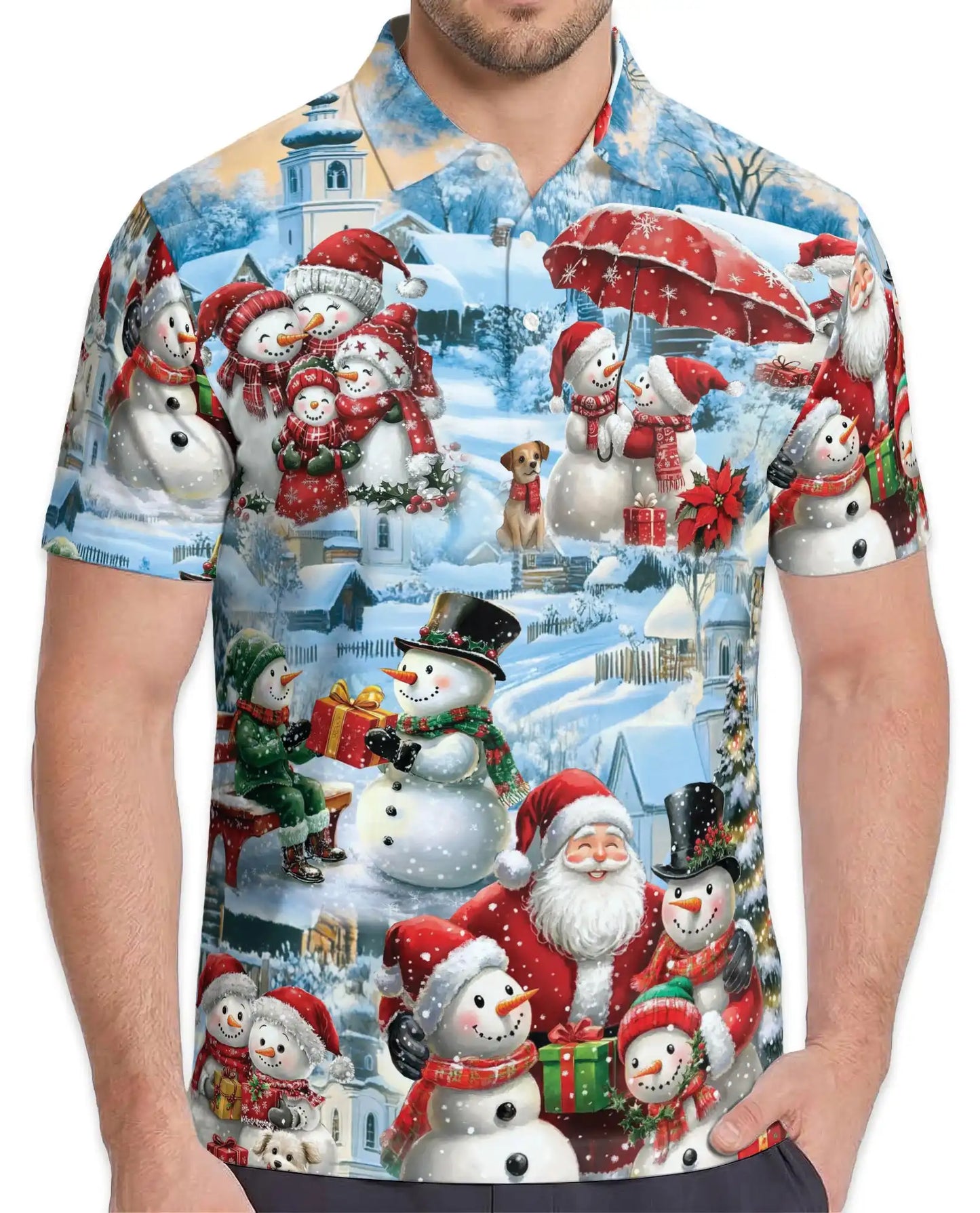 Snowman Christmas Polo Shirt – Winter Holiday Print | Netecom