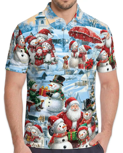Snowman Christmas Polo Shirt – Winter Holiday Print | Netecom