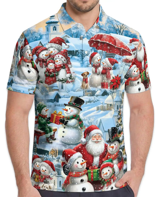 Snowman Christmas Polo Shirt – Winter Holiday Print | Netecom