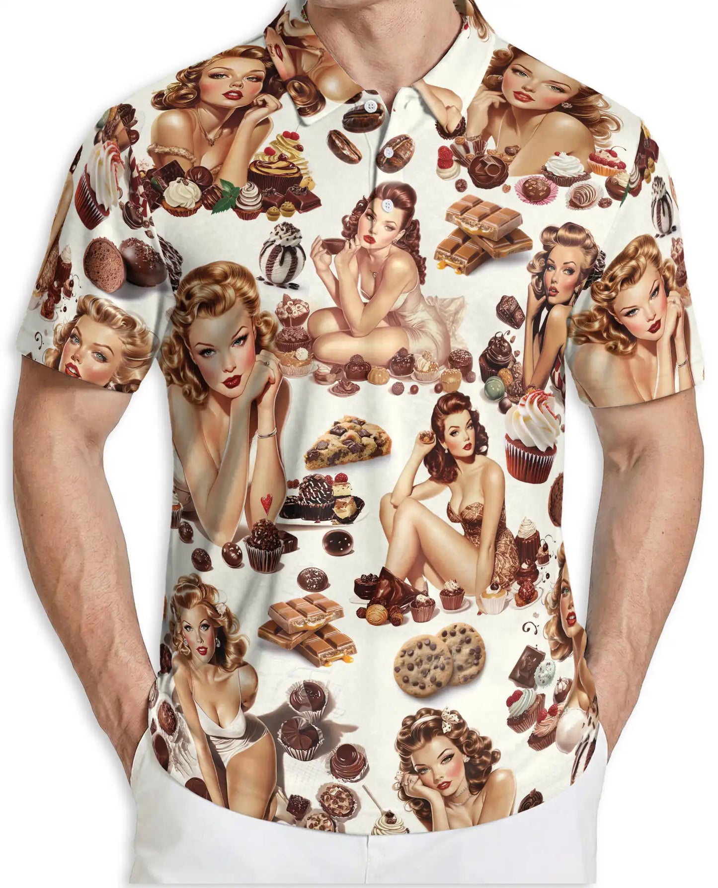 Vintage Pin Up Chocolate Polo Shirt - Retro Sweet Treat Style | Netecom