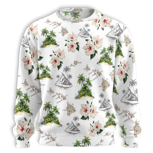 White Islands Sweatshirt, 3D All Over Print Tropical Island Crewneck Pullover for Men Women, Island Lover Gift - Netecom