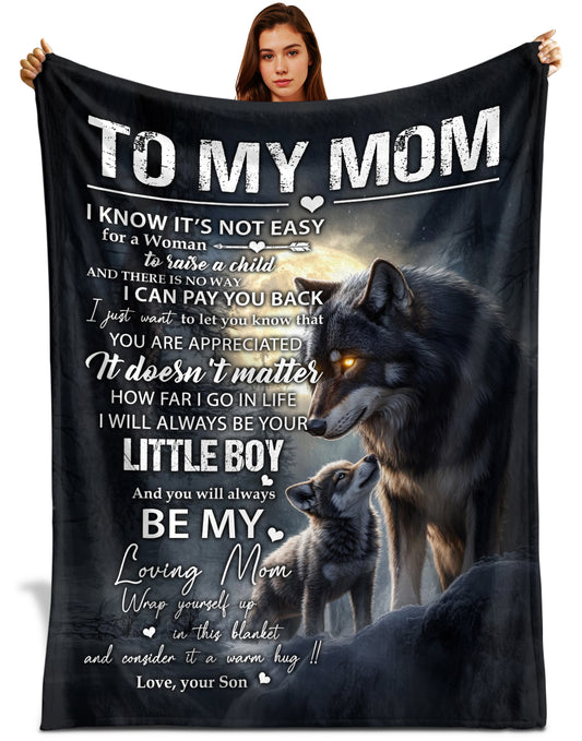 Netecom Personalized To My Mom Blanket from Daughter and Son, Wolf Family Love Letter Throw Blanket for Couch, Bed or Sofa, Ultra Soft Warm, Birthday Gifts for Mom, Mother’s Day or Christmas Present