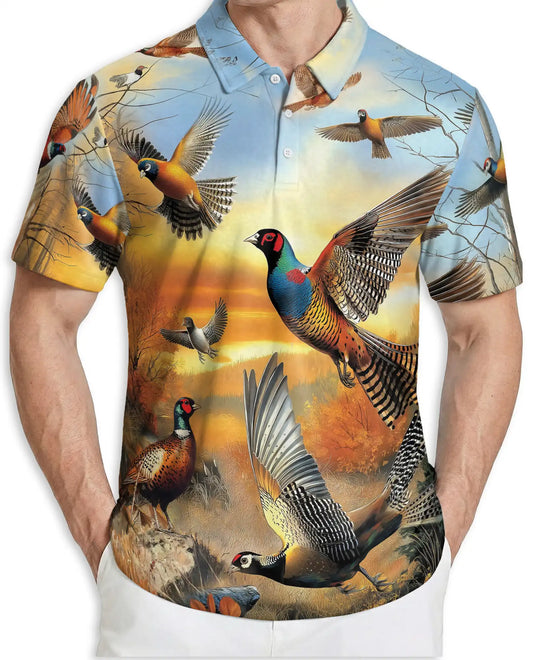 Pheasant Hunting Wildlife 3D Polo Shirt for Men – Rustic Outdoor Nature Style | Netecom
