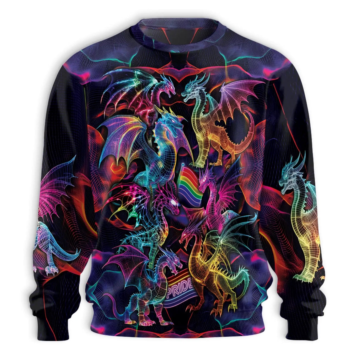 Colorful Pride Dragon Sweatshirt, 3D All Over Print Rainbow Fantasy Crewneck Pullover for Men Women, Dragon Lover Gift - Netecom