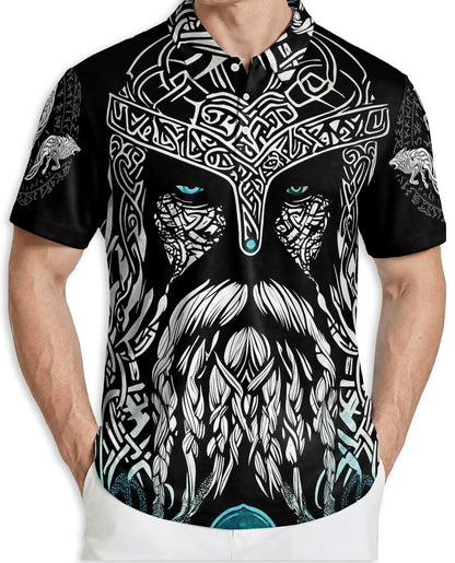 Nordic Viking Warrior 3D Polo Shirt for Men – Celtic Norse Mythology Style | Netecom