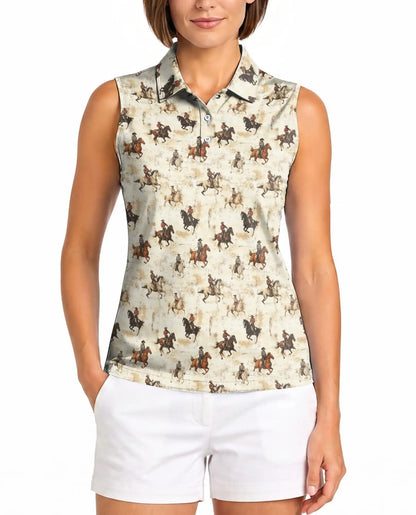 Brown Horse Rodeo Sleeveless Polo Shirt for Women | Netecom