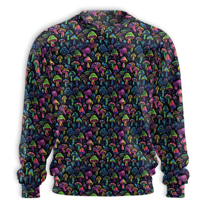 Neon Mushroom Sweatshirt, 3D All Over Print Psychedelic Fungi Crewneck Pullover for Men Women, Trippy Mushroom Lover Gift - Netecom