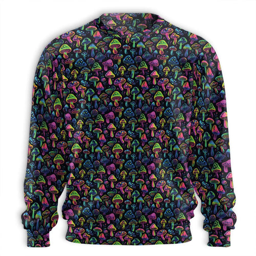 Neon Mushroom Sweatshirt, 3D All Over Print Psychedelic Fungi Crewneck Pullover for Men Women, Trippy Mushroom Lover Gift - Netecom