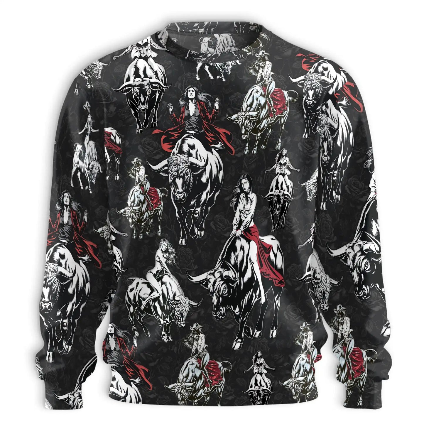 Girl Bull Rider All Over Print Sweatshirt, 3D All Over Print Western Rodeo Crewneck Pullover for Men Women, Cowgirl Gift - Netecom