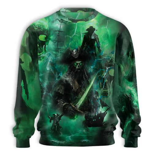Ghost Pirate Sweatshirt, 3D All Over Print Spooky Pirate Crewneck Pullover for Men Women, Halloween Pirate Lover Gift - Netecom