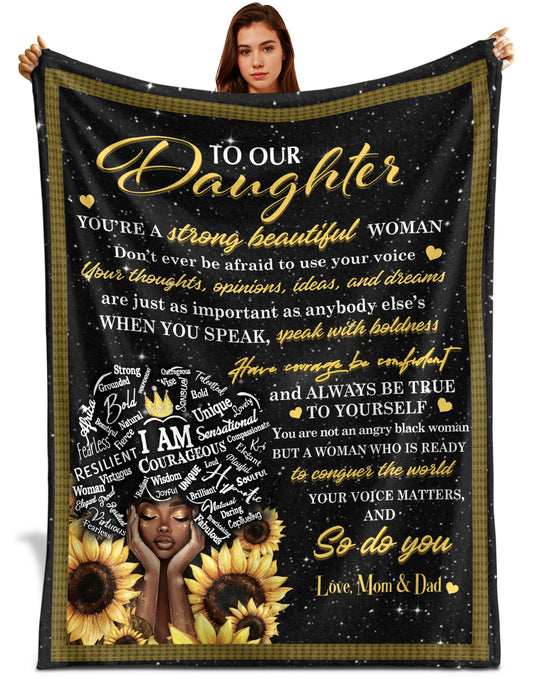 Netecom Personalized To My Daughter Blanket from Dad & Mom, Sunflower Throw Blanket for Couch, Bed or Sofa, Ultra Soft Warm, Birthday Gifts for Daughter, Present for Christmas, Graduation