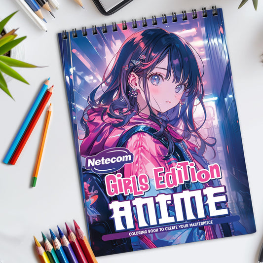 Girls Edition Anime Spiral Bound Coloring Book, Anime Girls in Various Scenarios, Perfect for Anime Lovers and Aspiring Artists Seeking Creative Fun