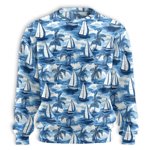 Sailboat Sweatshirt, 3D All Over Print Blue Nautical Ocean Crewneck Pullover for Men Women, Sailing Lover Gift - Netecom