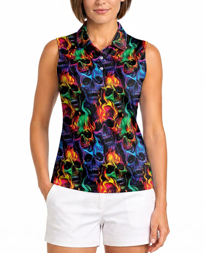 Flame Skull Sleeveless Polo Shirt for Women | Netecom