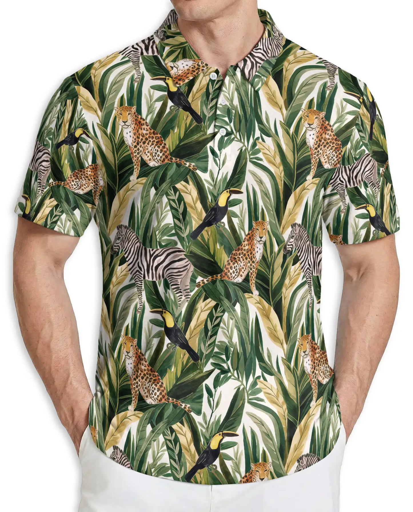 Safari Animal Tropical Hawaiian Polo Shirt | Netecom