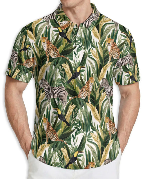 Safari Animal Tropical Hawaiian Polo Shirt | Netecom