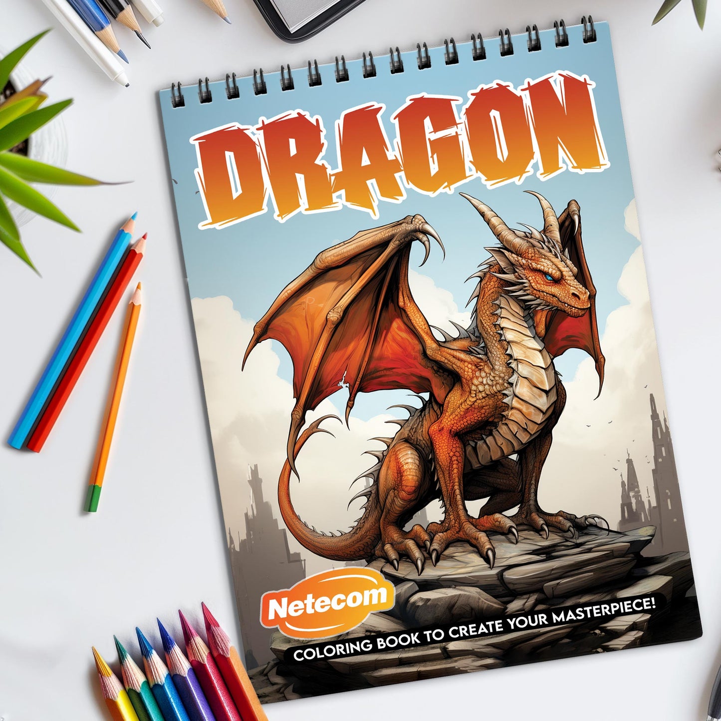 Dragon Spiral Bound Coloring Book, Mystical Dragons for a Mythical Art Adventure, Perfect for Fantasy Lovers and Creative Minds Seeking Magic