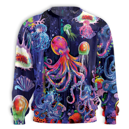 Colorful Seafood Octopus Sweatshirt, 3D All Over Print Ocean Marine Crewneck Pullover for Men Women, Octopus Lover Gift - Netecom