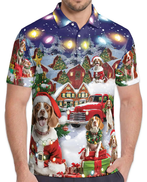Cavalier King Charles Spaniel Christmas Polo Shirt – Holiday Village Print | Netecom