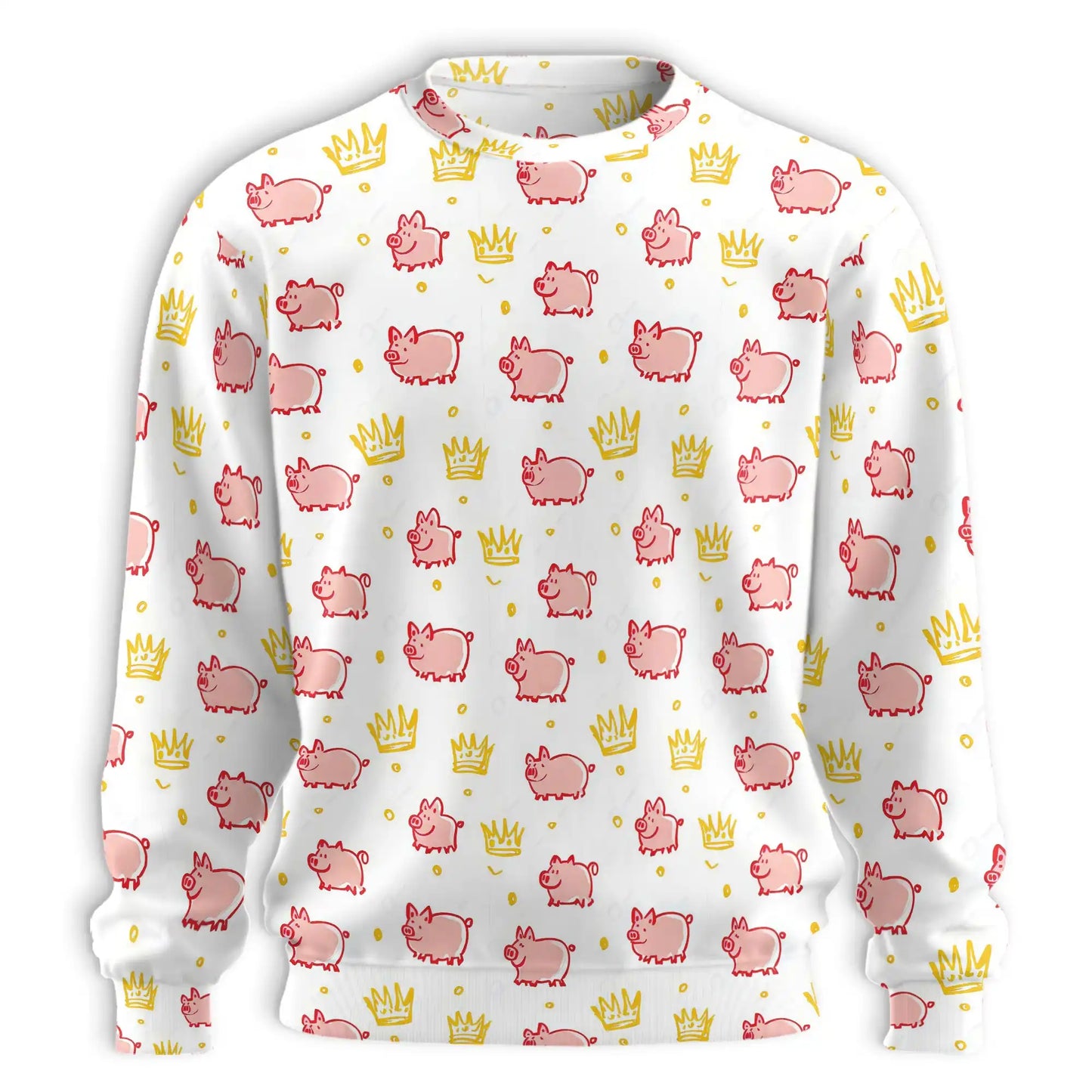 Cute Pig and Crown Sweatshirt, 3D All Over Print Royal Farm Animal Crewneck Pullover for Men Women, Pig Lover Gift - Netecom