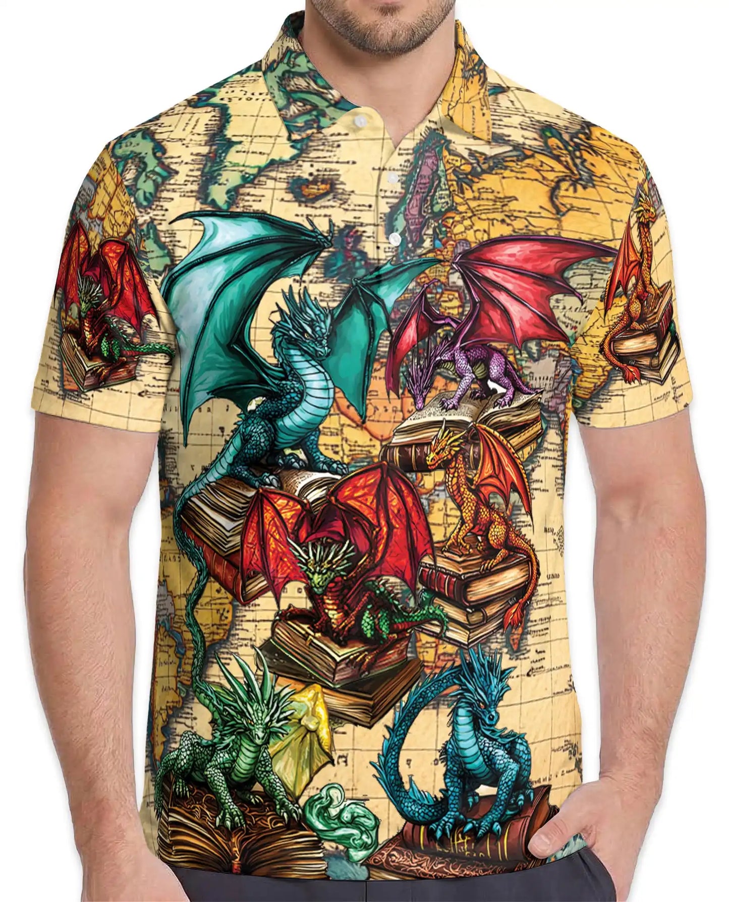 Dragon Library Polo Shirt - Fantasy Book Lover Style | Netecom