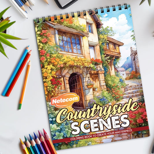 Countryside Scenes Spiral Bound Coloring Book, Picturesque Countryside Scenes for a Peaceful Art Adventure, Ideal for Those Seeking Rustic and Natural Beauty