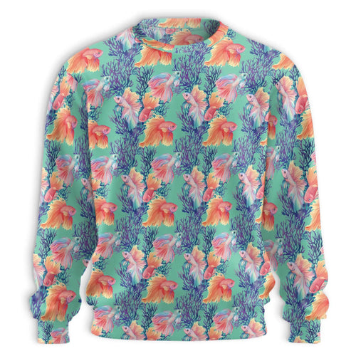 Golden Fish Pattern Sweatshirt, 3D All Over Print Tropical Ocean Crewneck Pullover for Men Women, Fish Lover Gift - Netecom