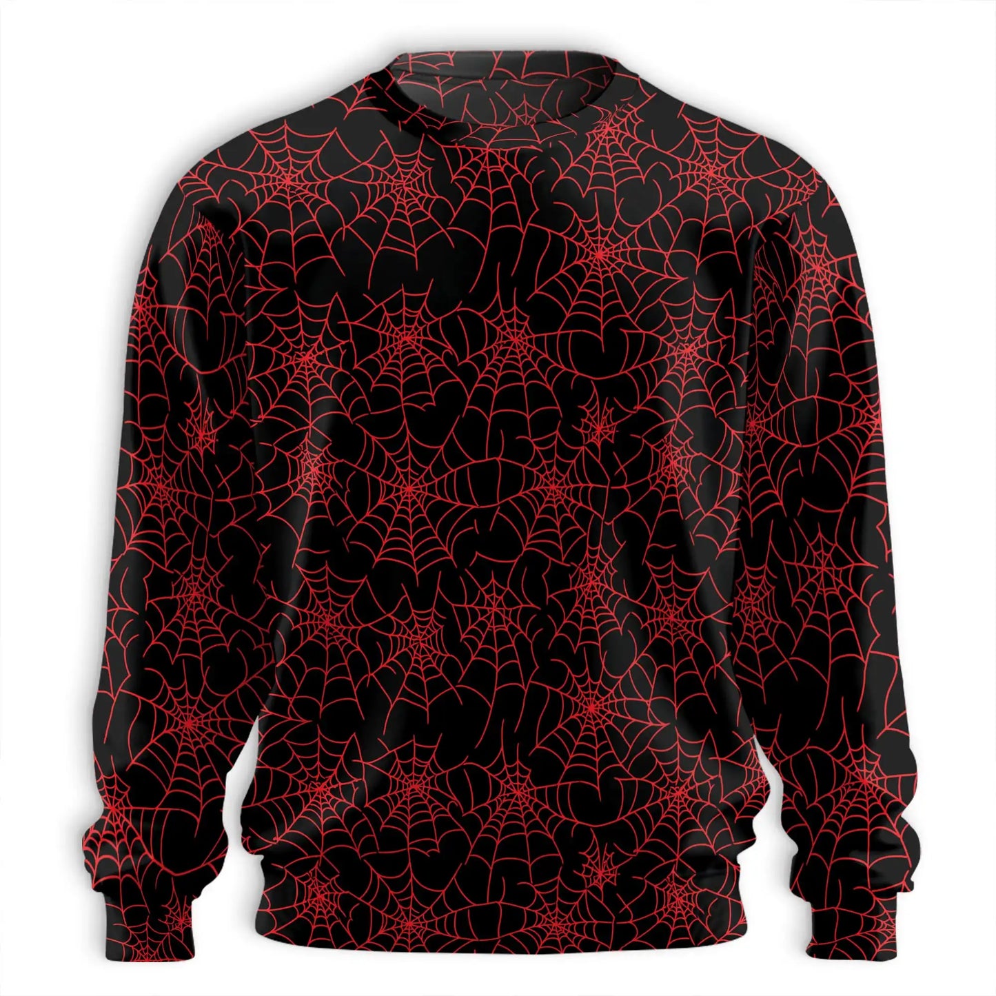 Spider Web Sweatshirt, 3D All Over Print Red Spider Halloween Crewneck Pullover for Men Women, Spooky Halloween Gift - Netecom