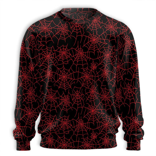 Spider Web Sweatshirt, 3D All Over Print Red Spider Halloween Crewneck Pullover for Men Women, Spooky Halloween Gift - Netecom
