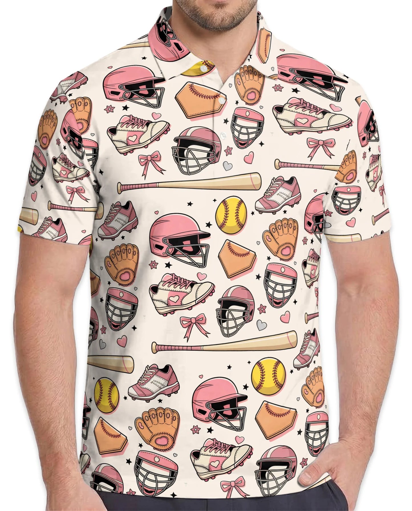 Baseball Aesthetic Pattern Polo Shirt for Men – Vintage Sports Style | Netecom