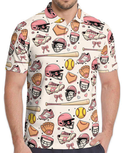 Baseball Aesthetic Pattern Polo Shirt for Men – Vintage Sports Style | Netecom