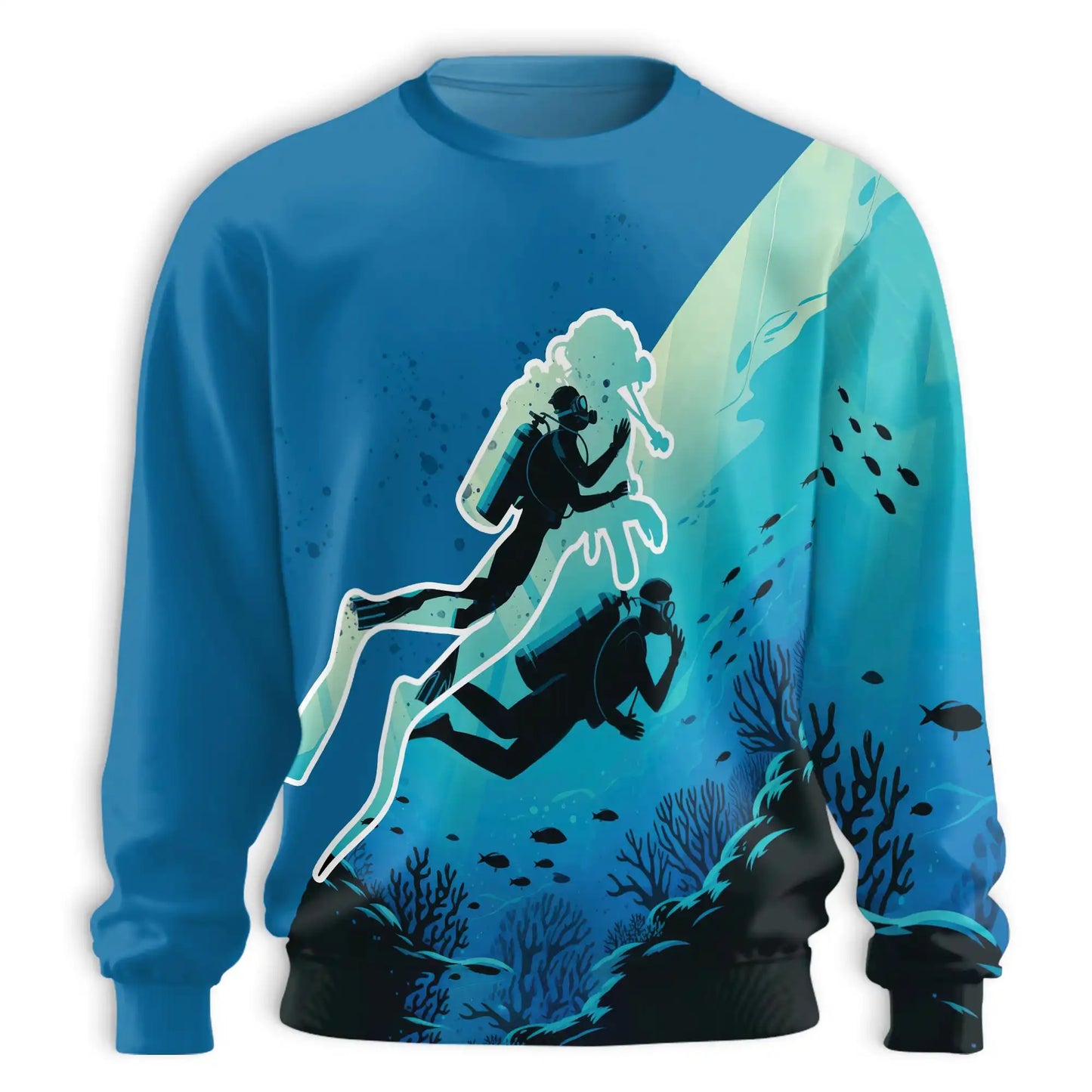 Underwater Landscape Diver Silhouette Sweatshirt, 3D All Over Print Ocean Scuba Crewneck Pullover for Men Women, Diving Lover Gift - Netecom