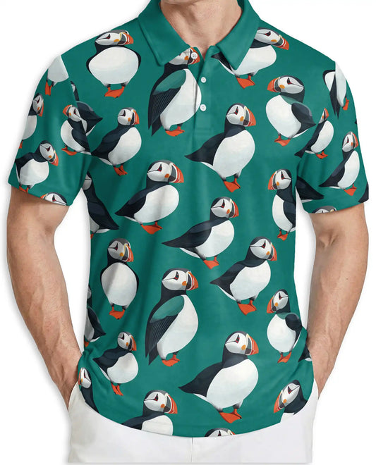 Cute Puffin Bird 3D Polo Shirt for Men – Coastal Seabird Tropical Style | Netecom