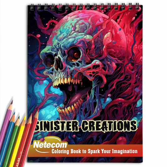 Sinister Creations Spiral Bound Coloring Book, Explore the Shadowy Realms of Dark Artistry with this Sinister Coloring Book for Thrill-Seekers and Horror Enthusiasts