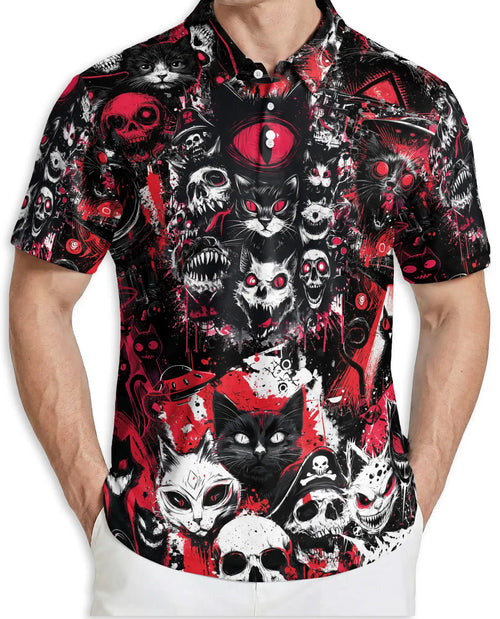 Gothic Cat Skull Polo Shirt for Men – Dark Horror Design | Netecom