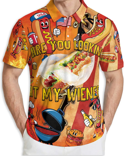 Funny Hot Dog Polo Shirt - Patriotic BBQ Party Style | Netecom