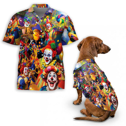 Netecom Matching More Clown Less Frowning Hawaiian Shirt for Dog and Owner, Funny Aloha Summer Shirt, Clown Print Button Down Outfit for Pet and Human, Beach Vacation Casual Wear
