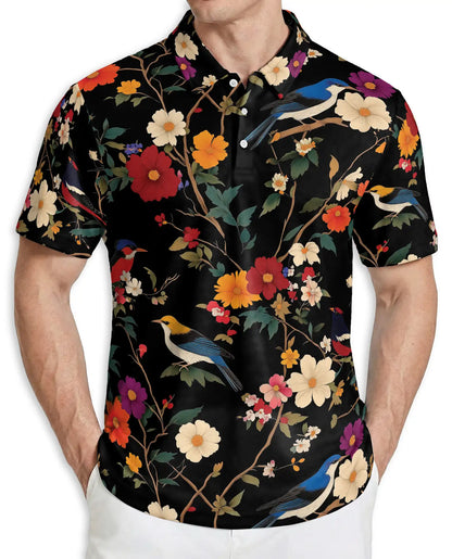 Bird Floral Polo Shirt – Vintage Nature Style | Netecom