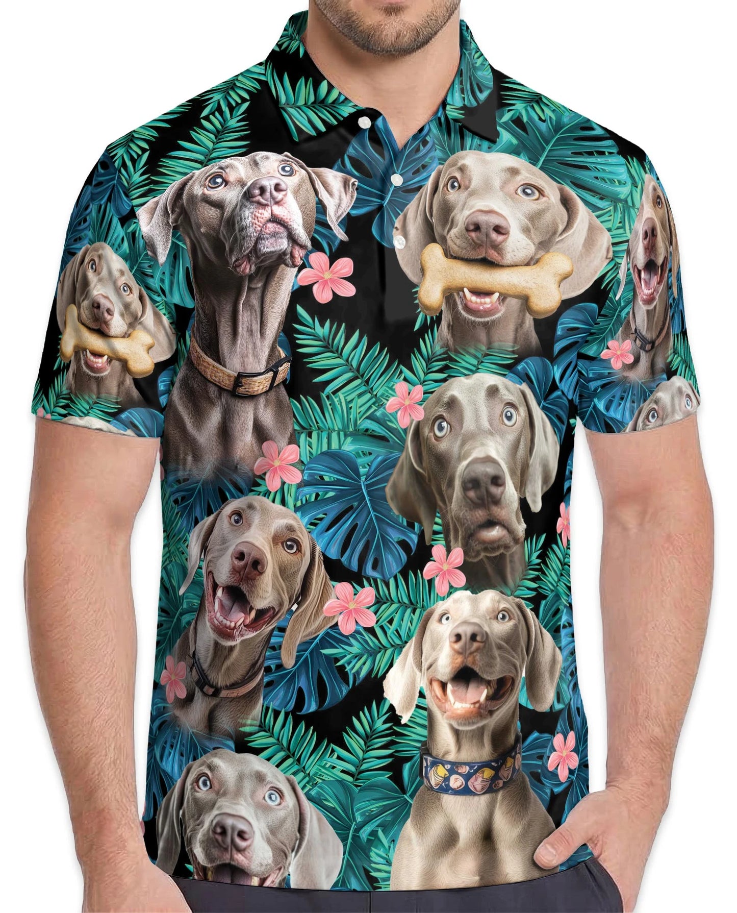 Weimaraner Tropical Pattern Polo Shirt for Men – Dog Lover Style | Netecom