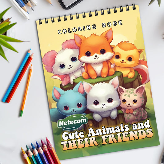 Cute Animals and Their Friends Spiral Bound Coloring Book, Adorable Animals and Their Companions for a Joyful Coloring Journey, Great for Animal Lovers of All Ages