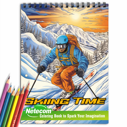 Skiing Time Spiral Bound Coloring Book, Unleash Your Creativity with 30 Whimsical Coloring Pages of Skiing Fun