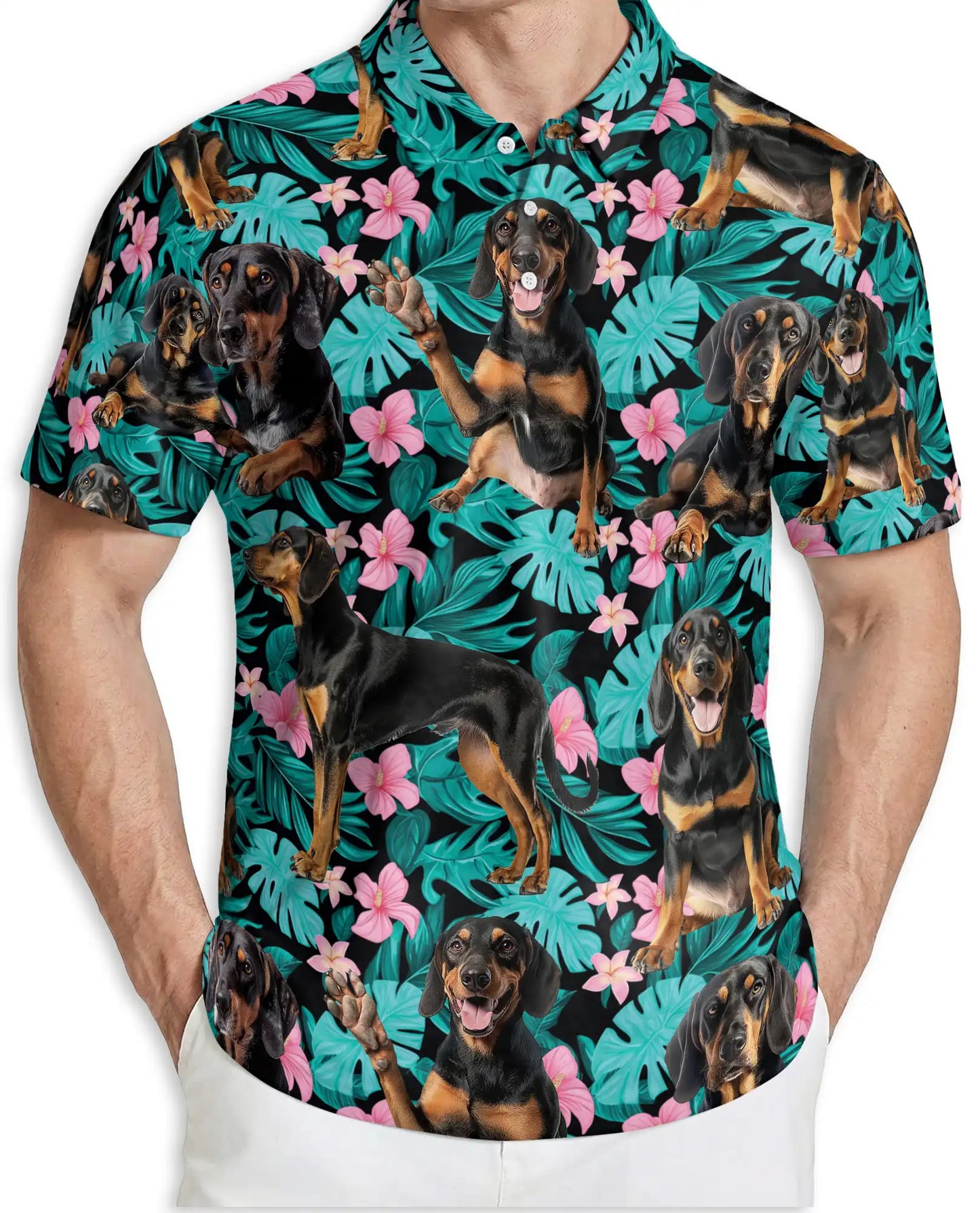 Doberman Tropical Polo Shirt – Floral Dog Print | Netecom