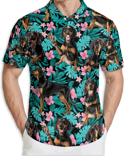 Doberman Tropical Polo Shirt – Floral Dog Print | Netecom