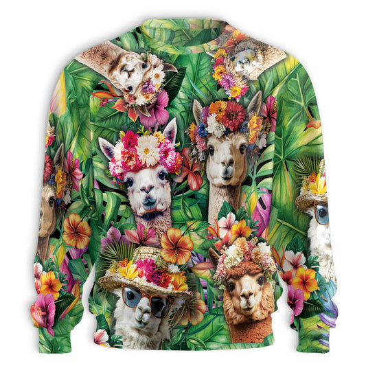 Funny Llama Tropical Sweatshirt, 3D All Over Print Colorful Beach Animal Crewneck Pullover for Men Women, Llama Lover Gift - Netecom