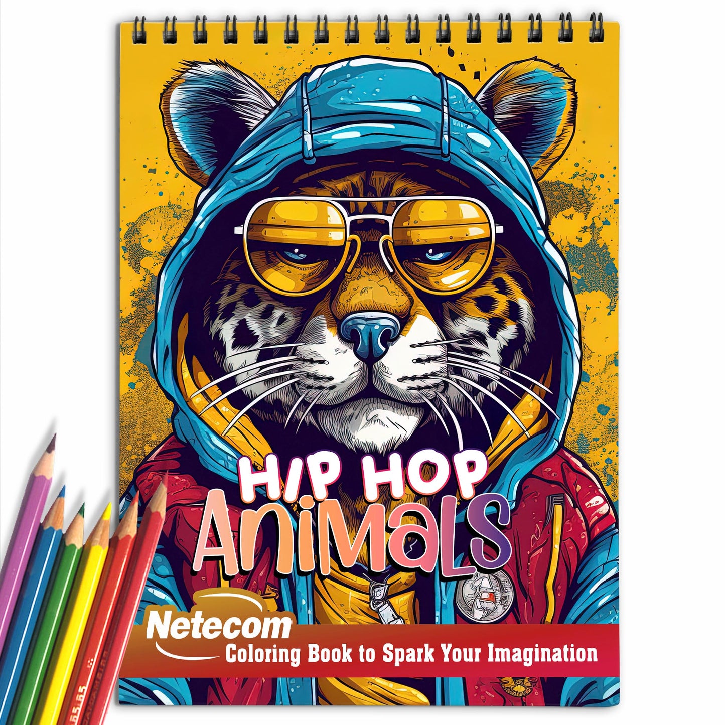 Hip Hop Animals Spiral Bound Coloring Book, Set Your Imagination Free with 30 Pages of Coloring Joy, Showcasing Animals Rocking the Hip Hop Fashion