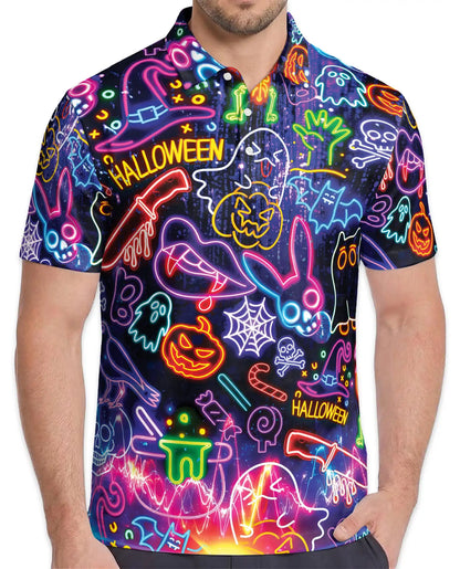 Halloween Neon Polo Shirt for Men – Glow in the Dark Party Style | Netecom