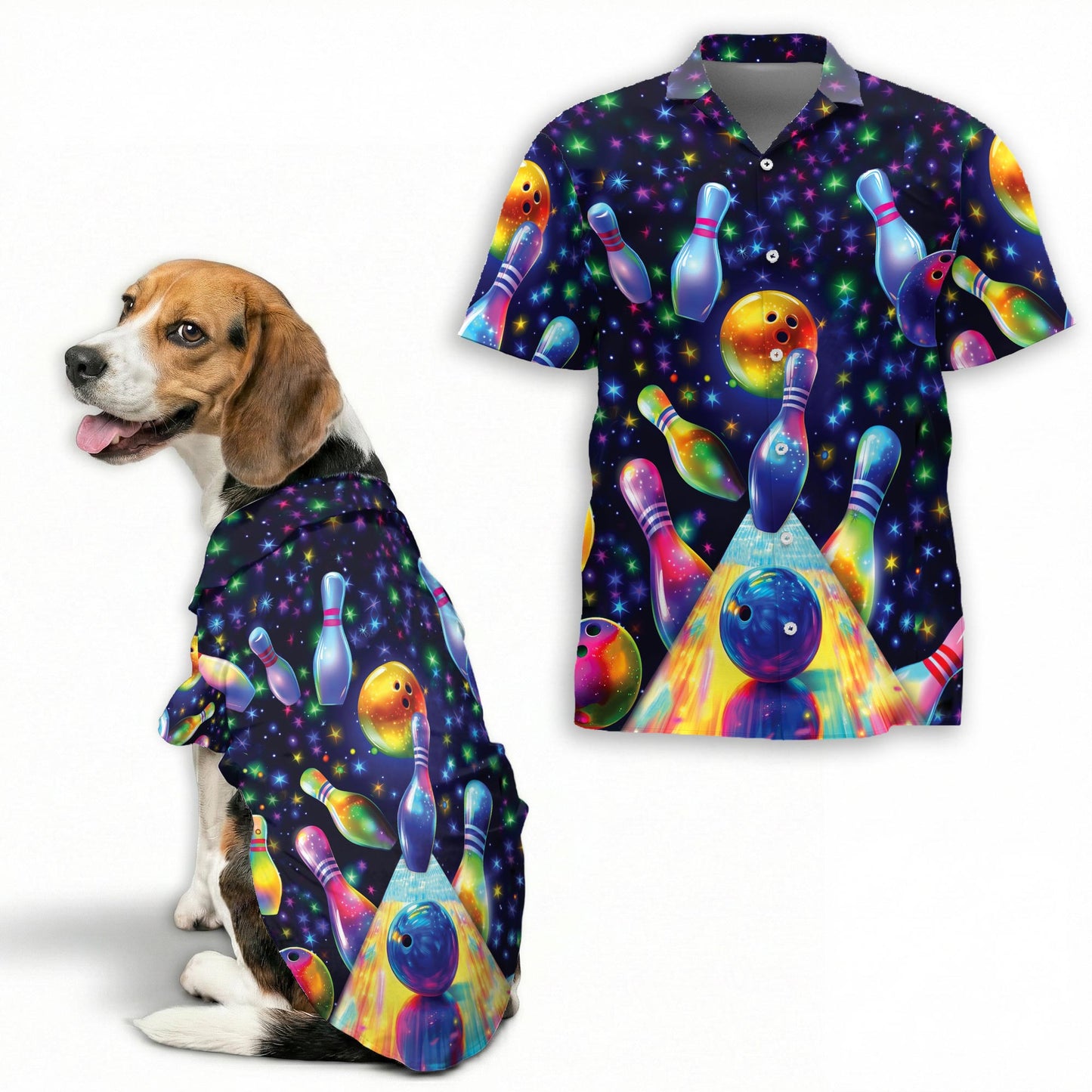 Unique Beach Bowling Hawaii Dog and Owner Matching Button Shirts