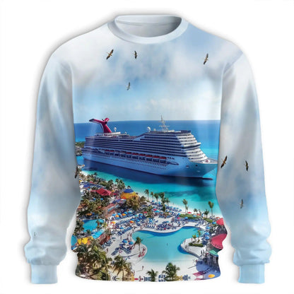 Grand Turk Cruise Ship Beach Sweatshirt, 3D All Over Print Tropical Ocean Crewneck Pullover for Men Women, Cruise Travel Gift - Netecom